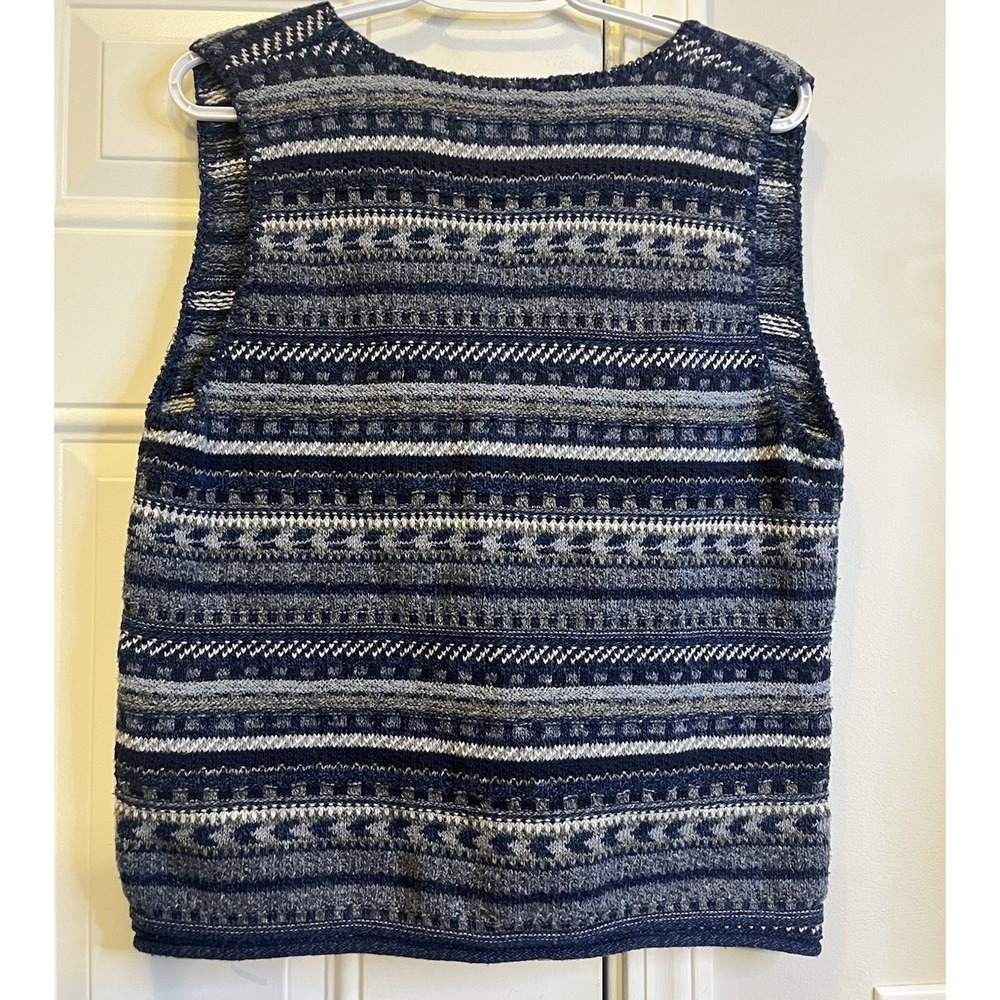 VTG Amana Woolen Mill Knit Fair Isle Vest Women's Large Blue Ornate Buttons - Picture 5 of 7